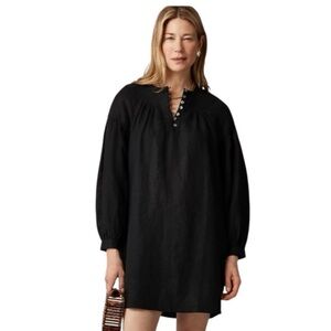 J. Crew Gathered Popover Dress in linen Black NWT Size Small Tall